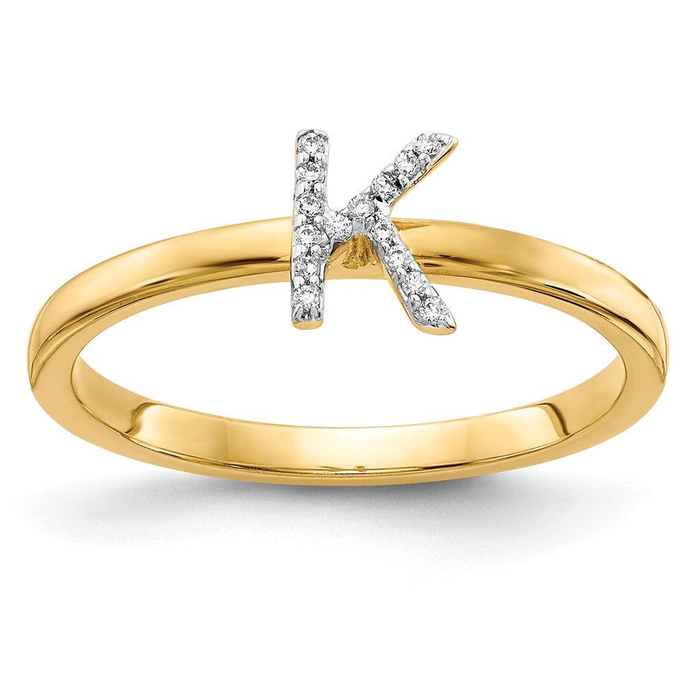 14k Yellow Gold Real Diamond Initial K Ring