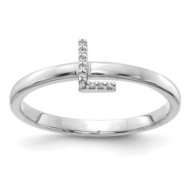14k White Gold Real Diamond Initial L Ring