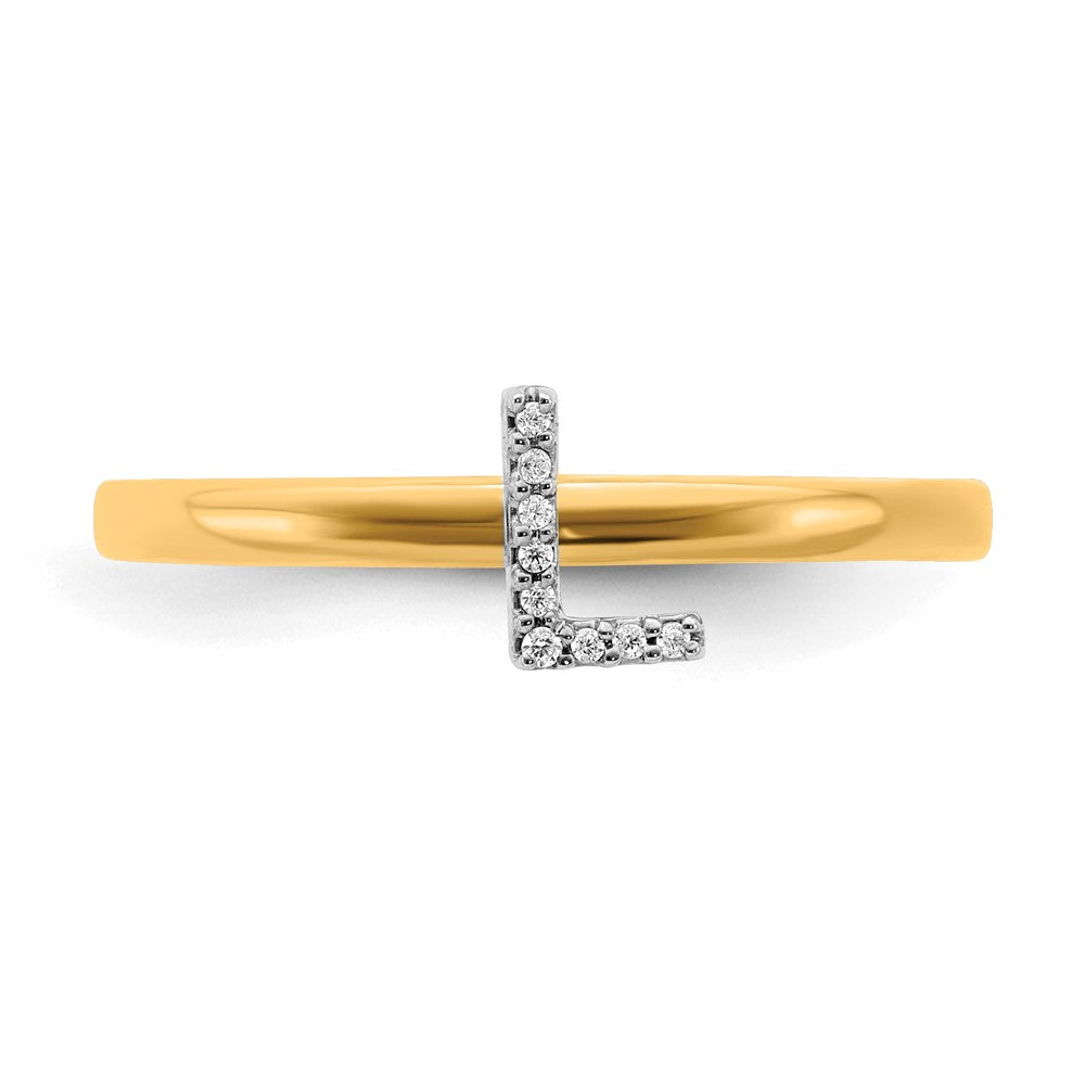 14k Yellow Gold Real Diamond Initial L Ring