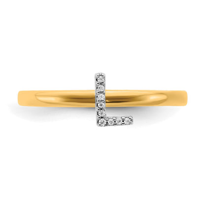 14k Yellow Gold Real Diamond Initial L Ring