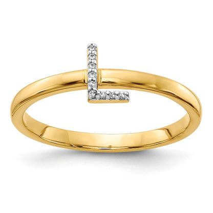 14k Yellow Gold Real Diamond Initial L Ring