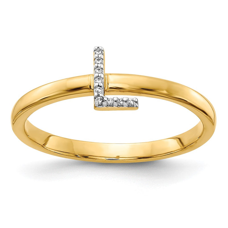 14k Yellow Gold Real Diamond Initial L Ring