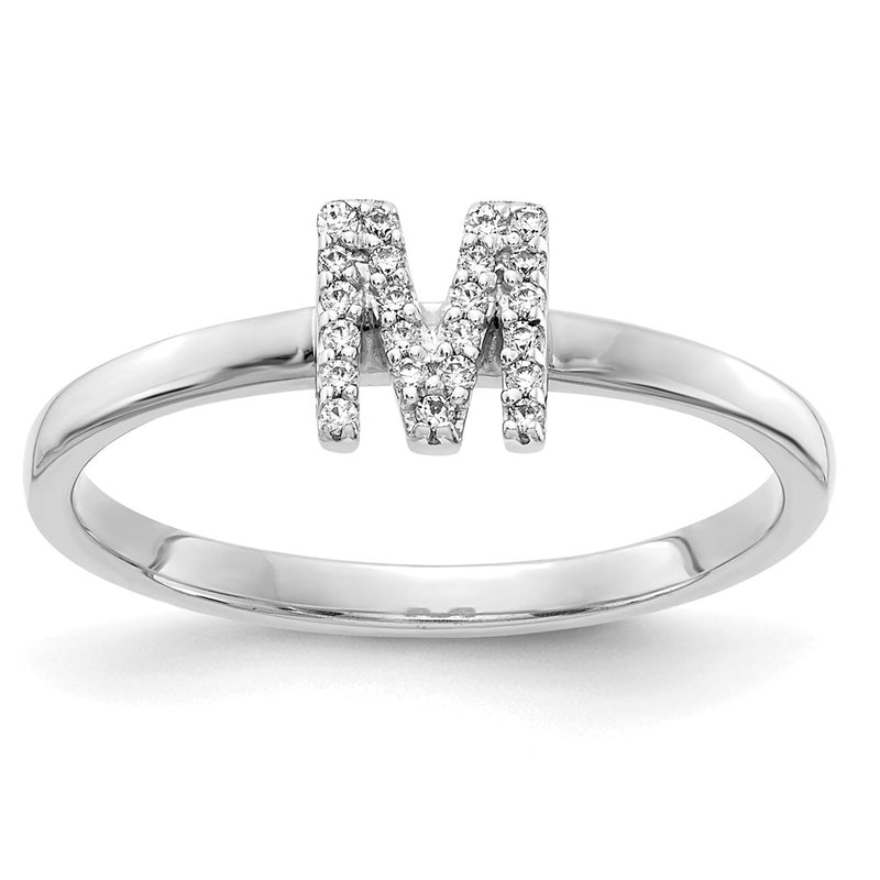 14k White Gold Real Diamond Initial M Ring