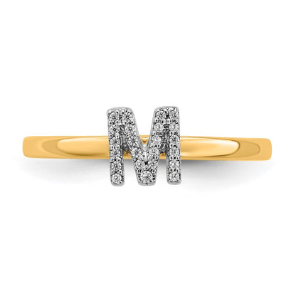 14k Yellow Gold Real Diamond Initial M Ring