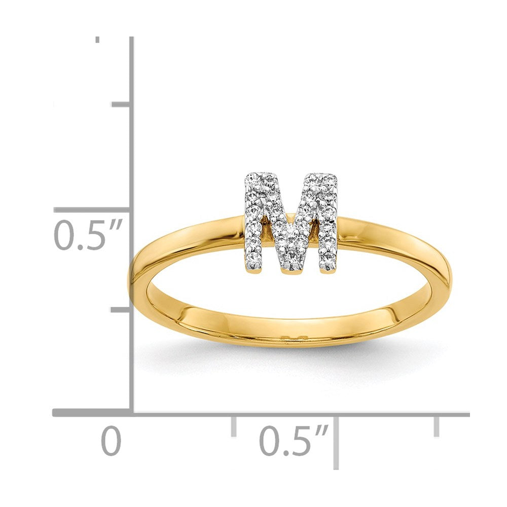 14k Yellow Gold Real Diamond Initial M Ring