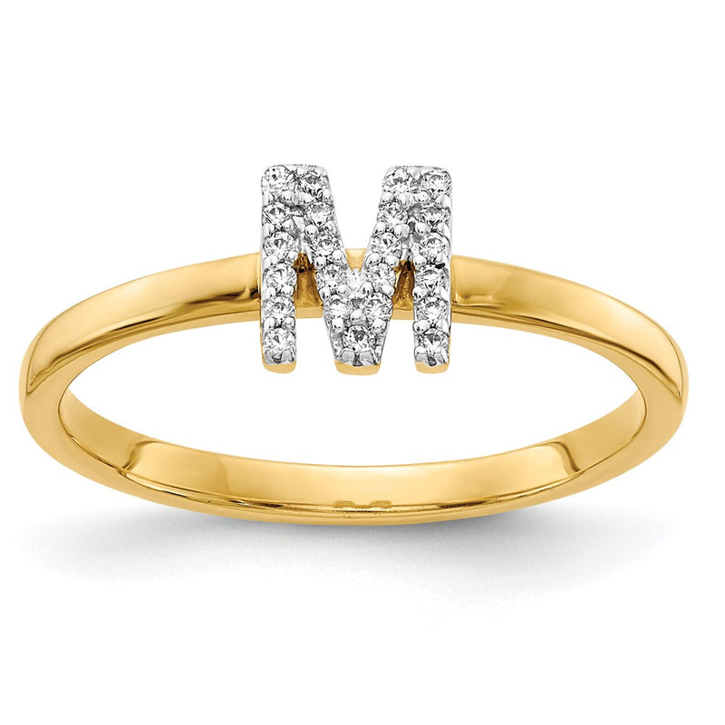 14k Yellow Gold Real Diamond Initial M Ring