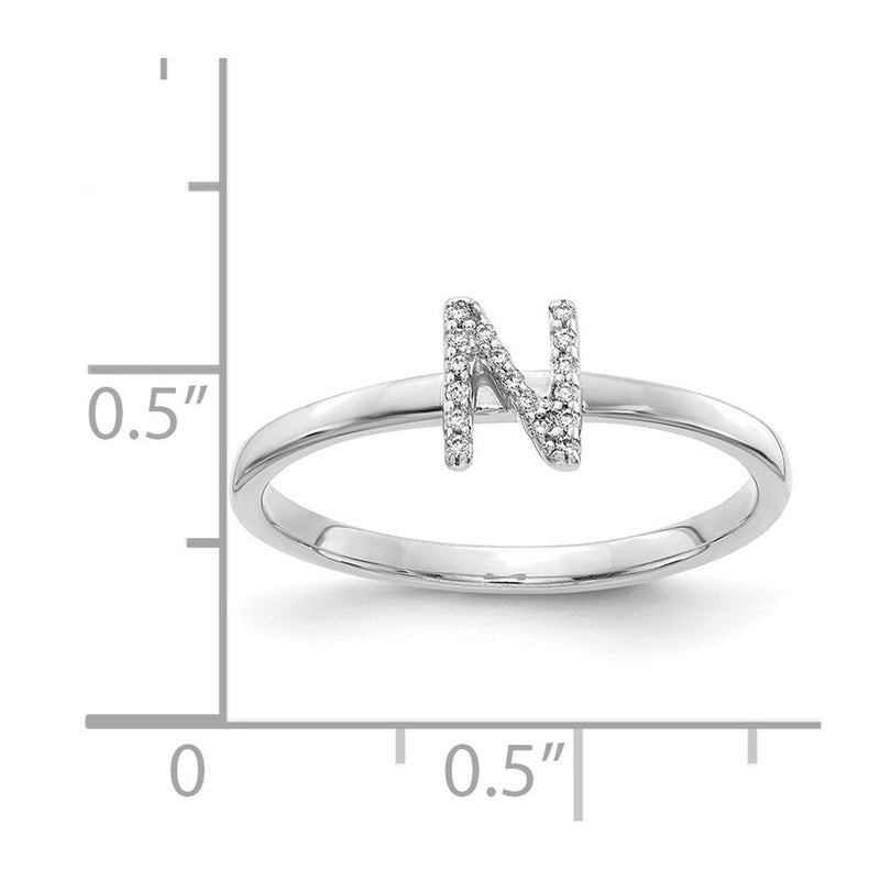 14k White Gold Real Diamond Initial N Ring
