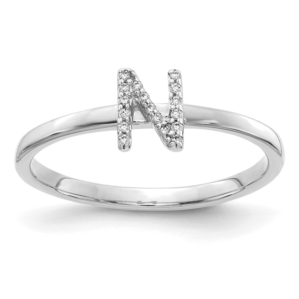 14k White Gold Real Diamond Initial N Ring