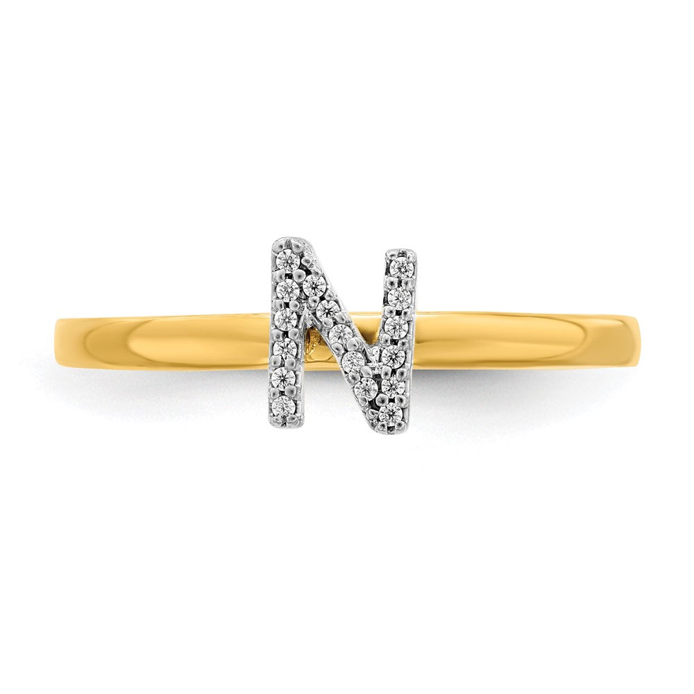 14k Yellow Gold Real Diamond Initial N Ring