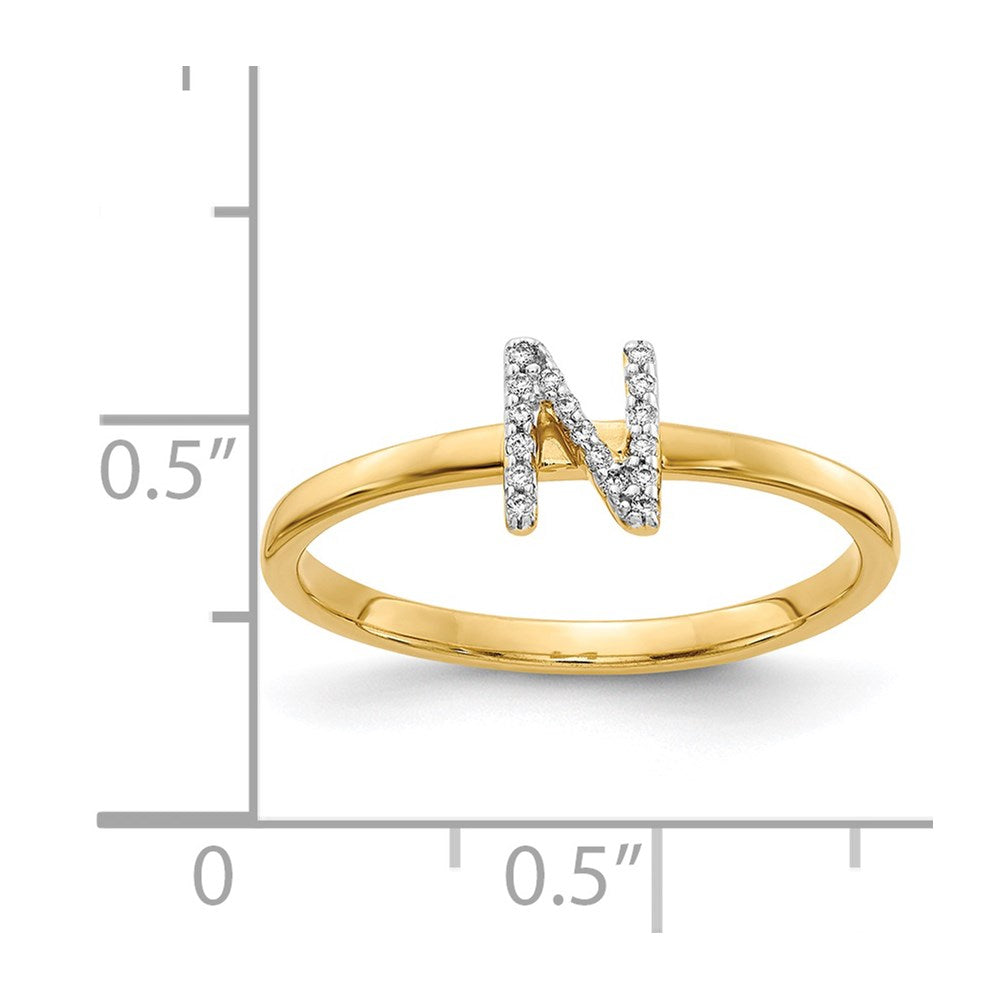 14k Yellow Gold Real Diamond Initial N Ring