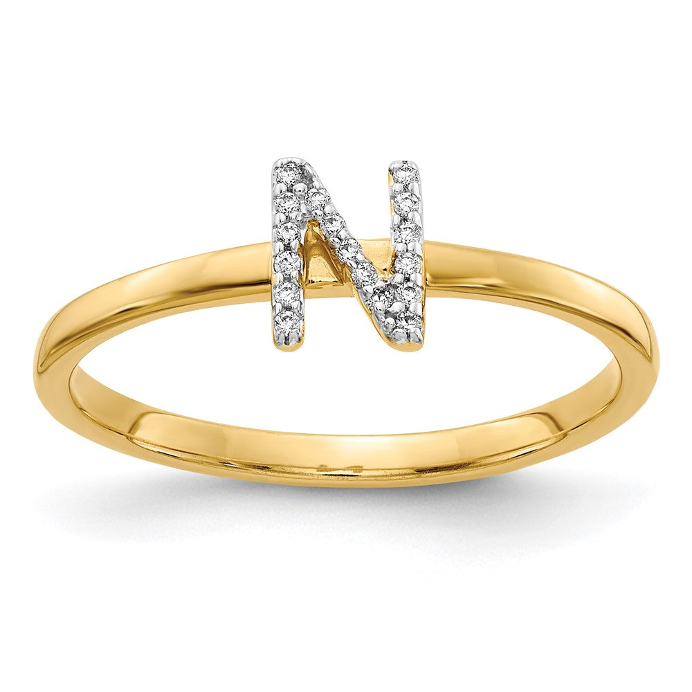 14k Yellow Gold Real Diamond Initial N Ring