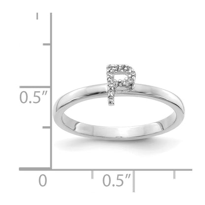 14k White Gold Real Diamond Initial P Ring