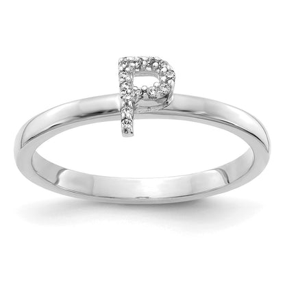 14k White Gold Real Diamond Initial P Ring