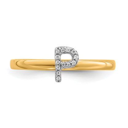 14k Yellow Gold Real Diamond Initial P Ring