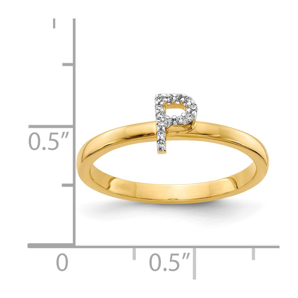 14k Yellow Gold Real Diamond Initial P Ring