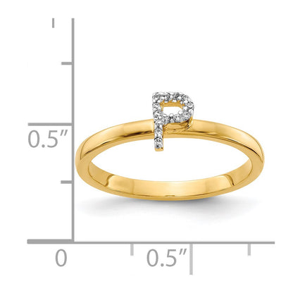14k Yellow Gold Real Diamond Initial P Ring
