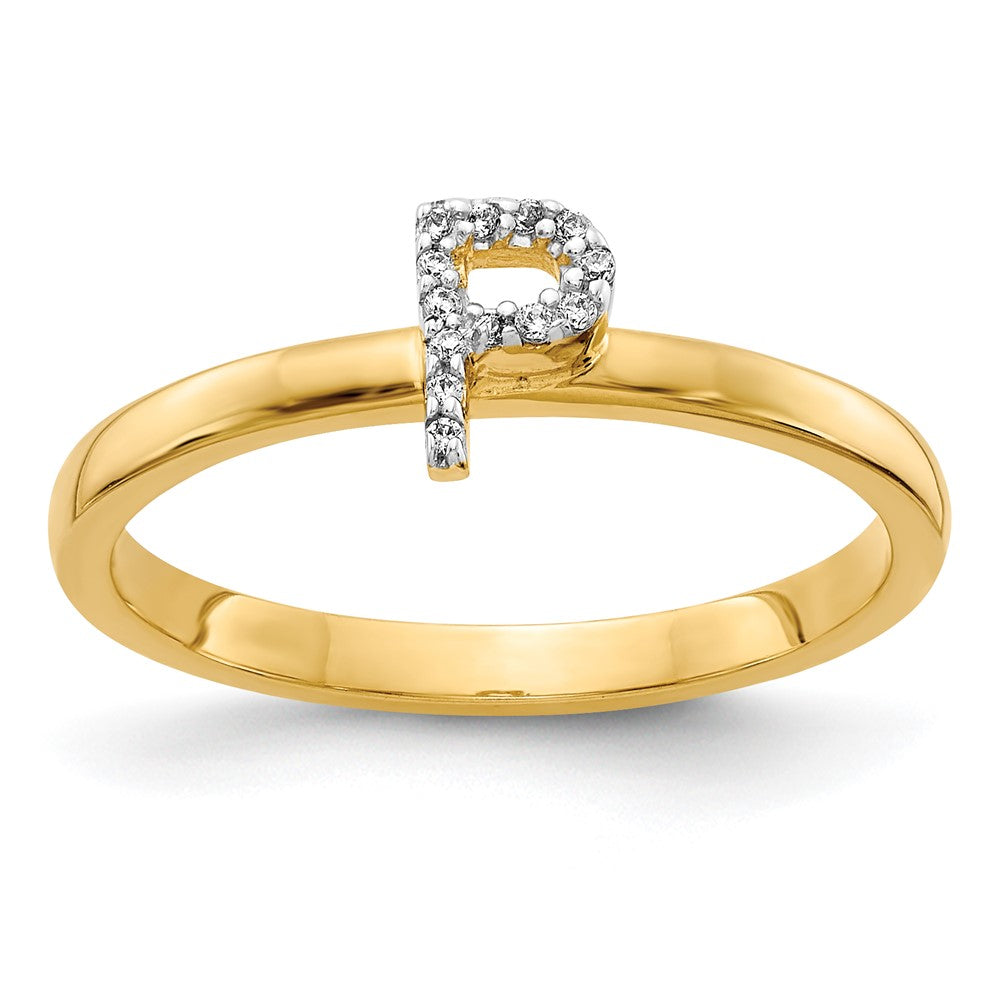 14k Yellow Gold Real Diamond Initial P Ring