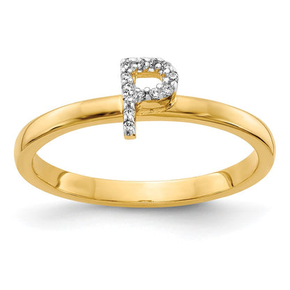 14k Yellow Gold Real Diamond Initial P Ring