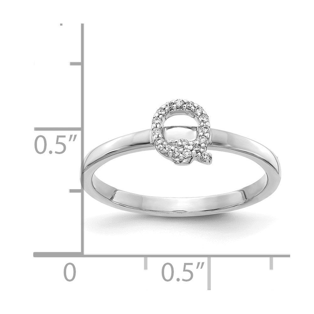 14k White Gold Real Diamond Initial Q Ring