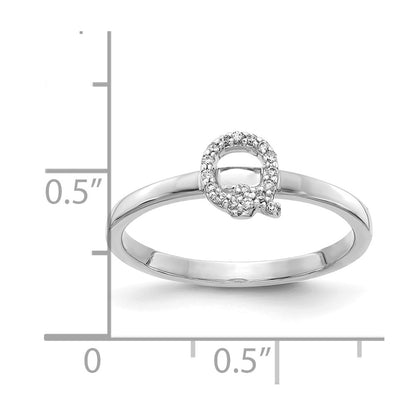 14k White Gold Real Diamond Initial Q Ring