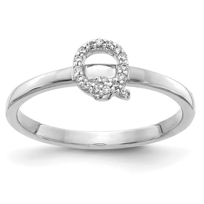 14k White Gold Real Diamond Initial Q Ring