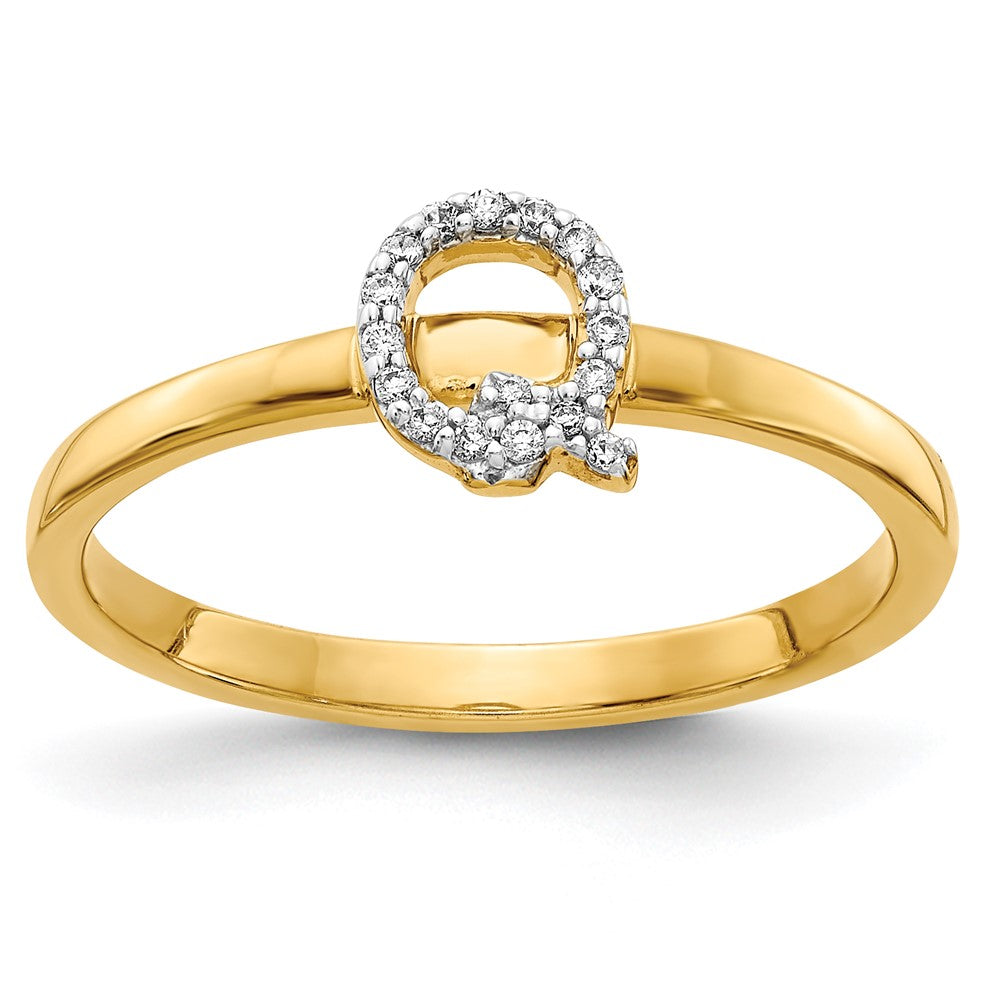 14k Yellow Gold Real Diamond Initial Q Ring