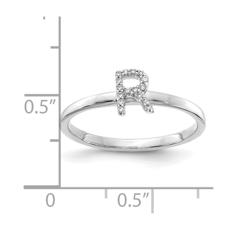 14k White Gold Real Diamond Initial R Ring