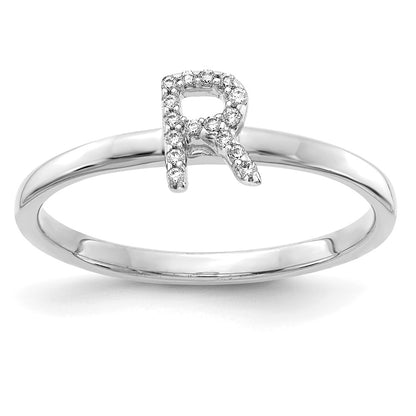 14k White Gold Real Diamond Initial R Ring