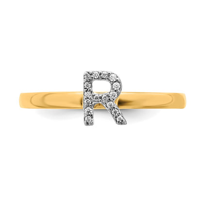 14k Yellow Gold Real Diamond Initial R Ring