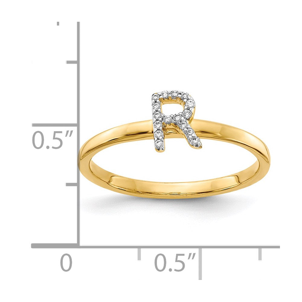 14k Yellow Gold Real Diamond Initial R Ring