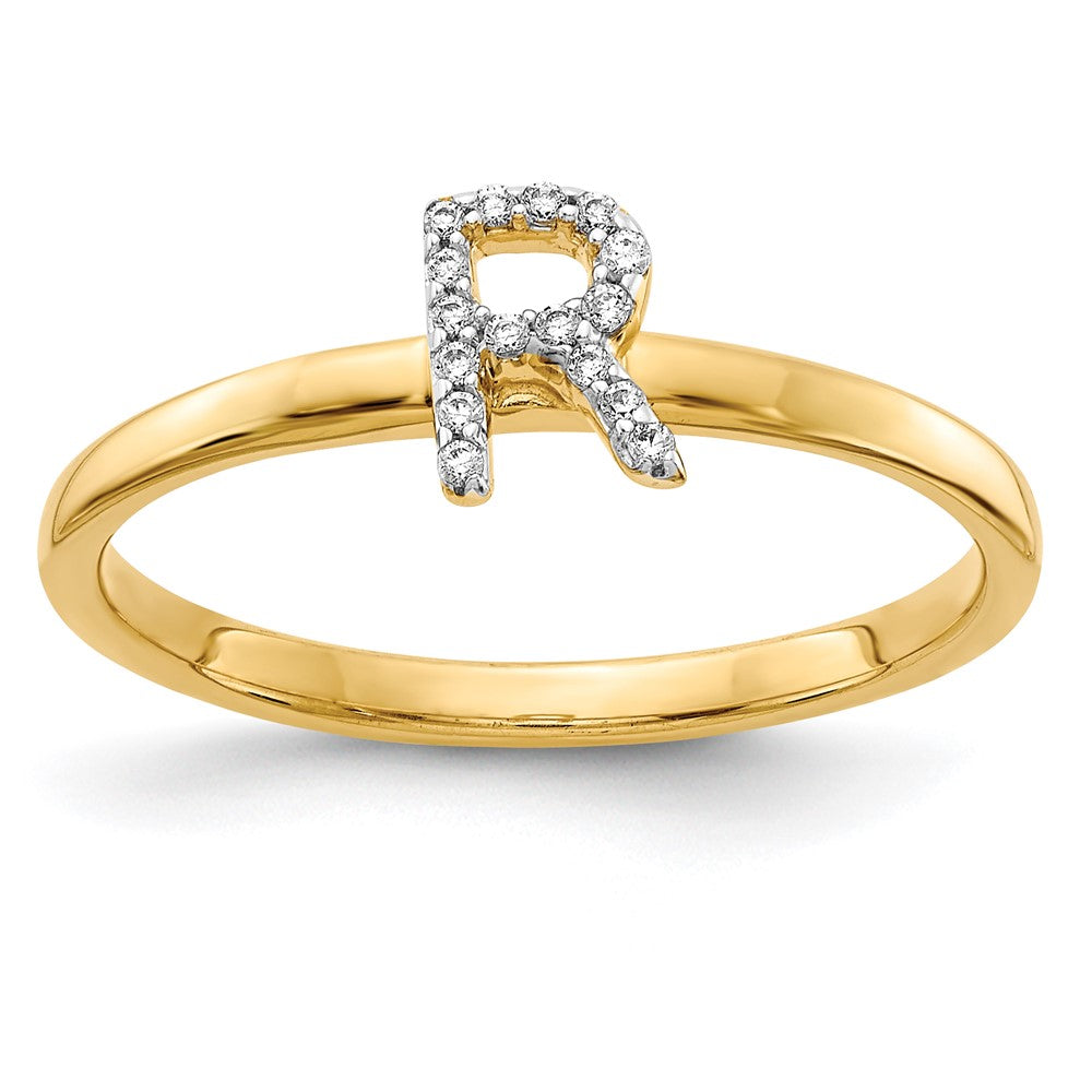 14k Yellow Gold Real Diamond Initial R Ring
