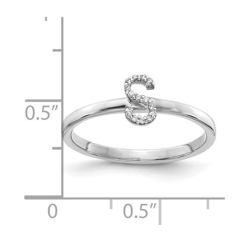 14k White Gold Real Diamond Initial S Ring