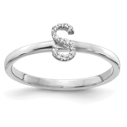 14k White Gold Real Diamond Initial S Ring