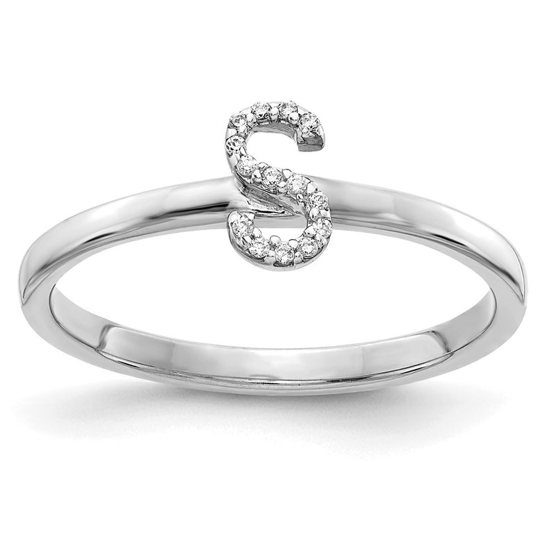 14k White Gold Real Diamond Initial S Ring