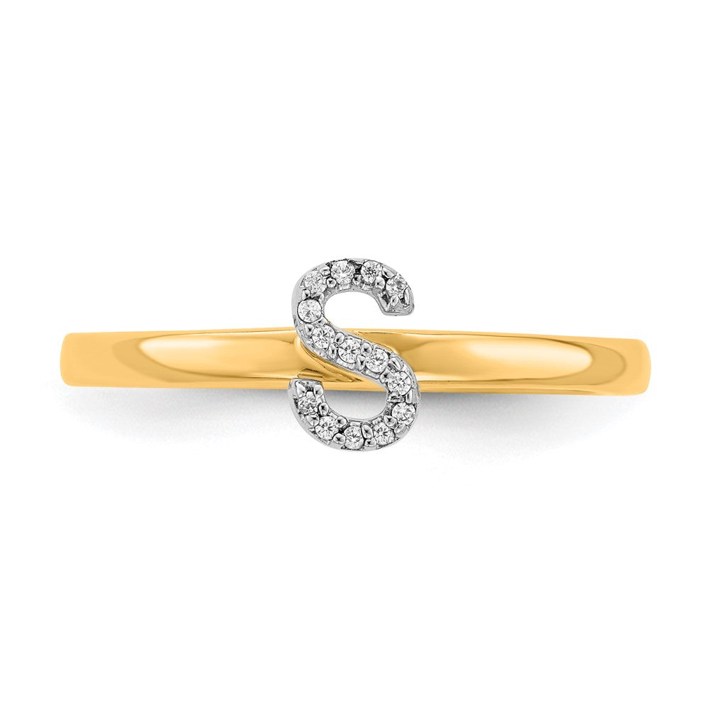 14k Yellow Gold Real Diamond Initial S Ring