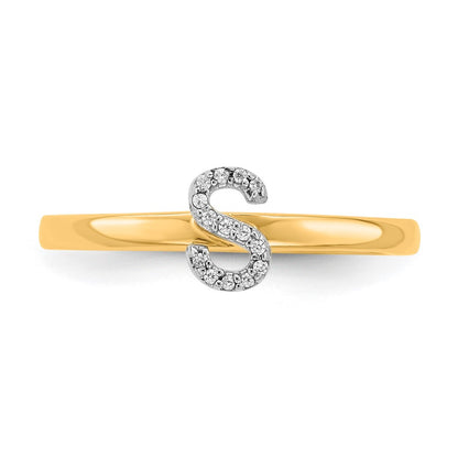 14k Yellow Gold Real Diamond Initial S Ring