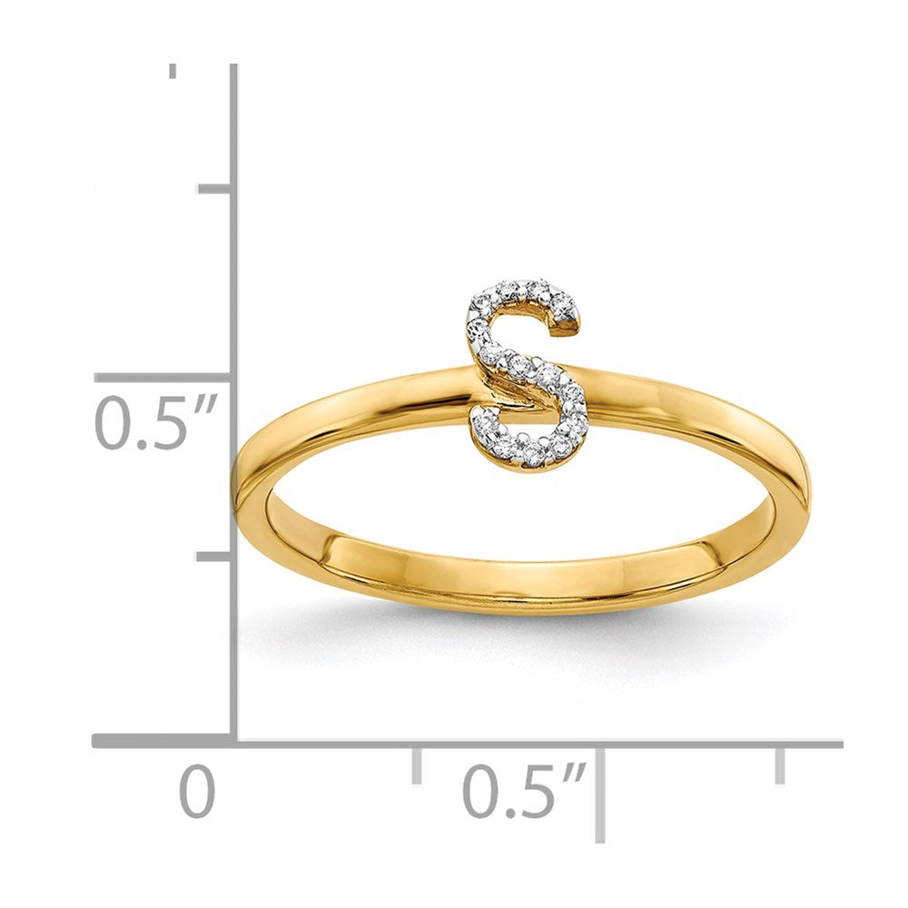 14k Yellow Gold Real Diamond Initial S Ring