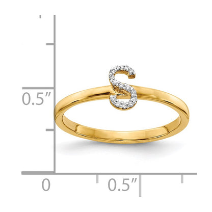 14k Yellow Gold Real Diamond Initial S Ring