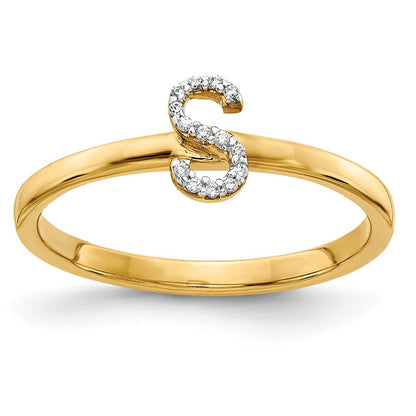 14k Yellow Gold Real Diamond Initial S Ring