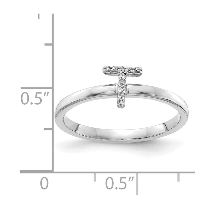 14k White Gold Real Diamond Initial T Ring