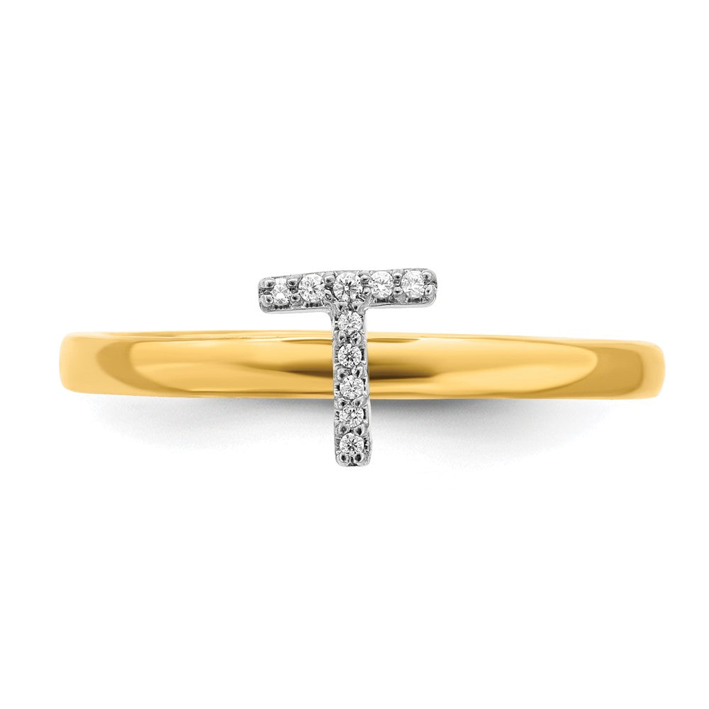 14k Yellow Gold Real Diamond Initial T Ring