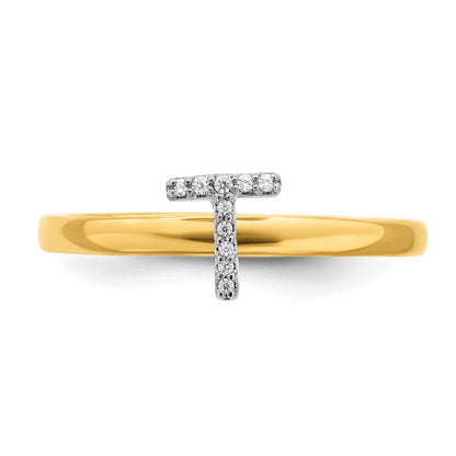14k Yellow Gold Real Diamond Initial T Ring