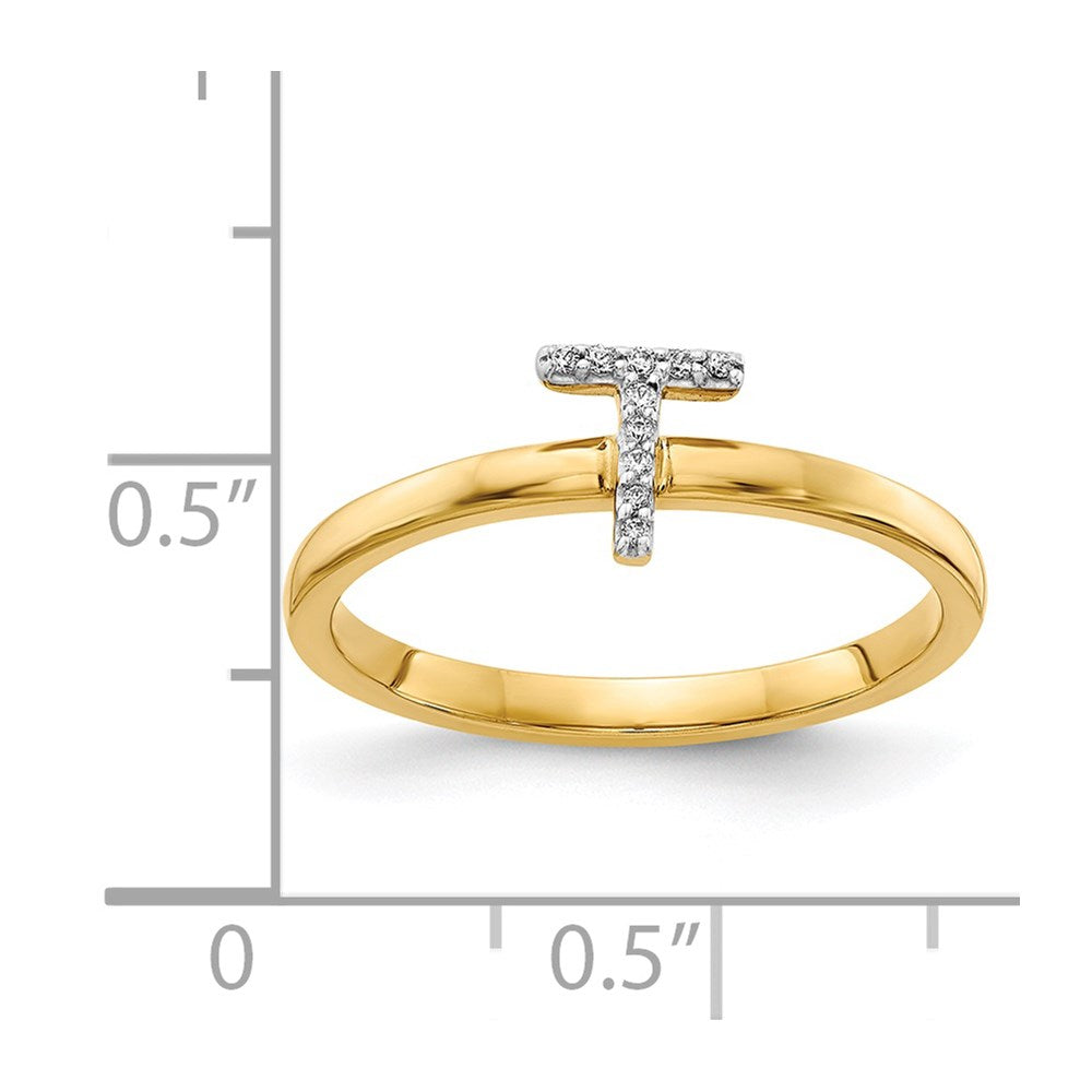 14k Yellow Gold Real Diamond Initial T Ring