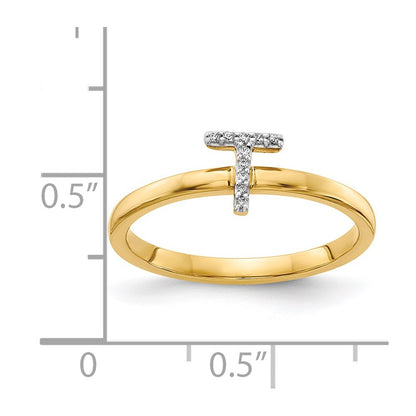 14k Yellow Gold Real Diamond Initial T Ring