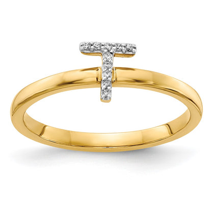 14k Yellow Gold Real Diamond Initial T Ring