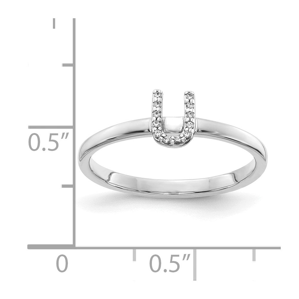 14k White Gold Real Diamond Initial U Ring
