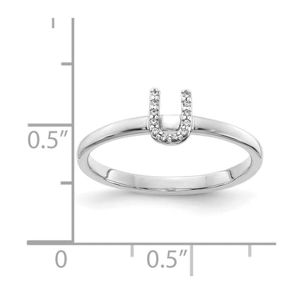 14k White Gold Real Diamond Initial U Ring