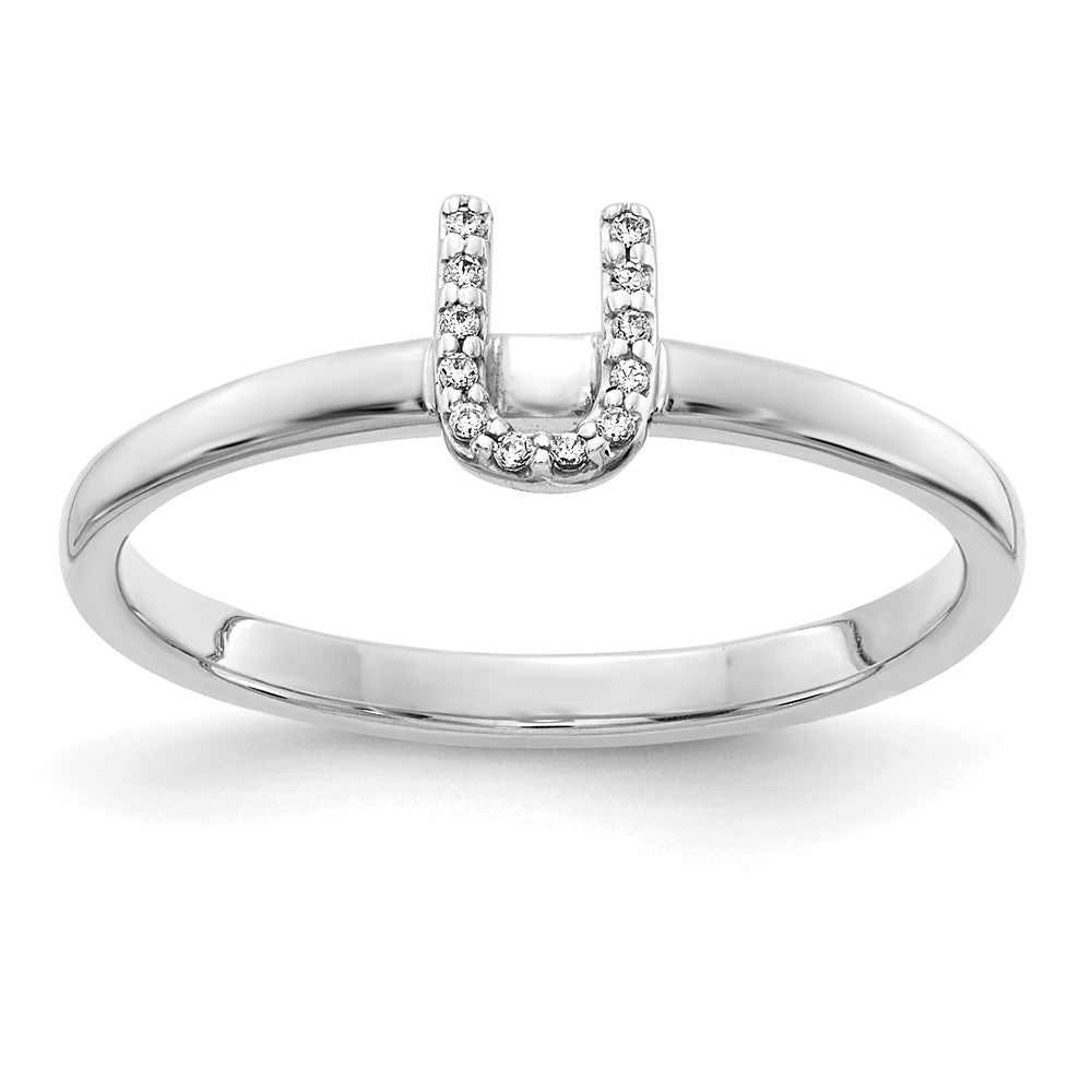 14k White Gold Real Diamond Initial U Ring