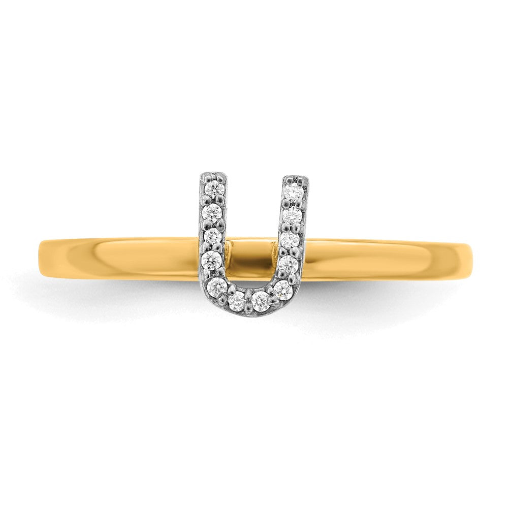 14k Yellow Gold Real Diamond Initial U Ring