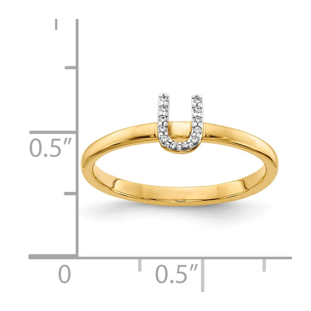14k Yellow Gold Real Diamond Initial U Ring